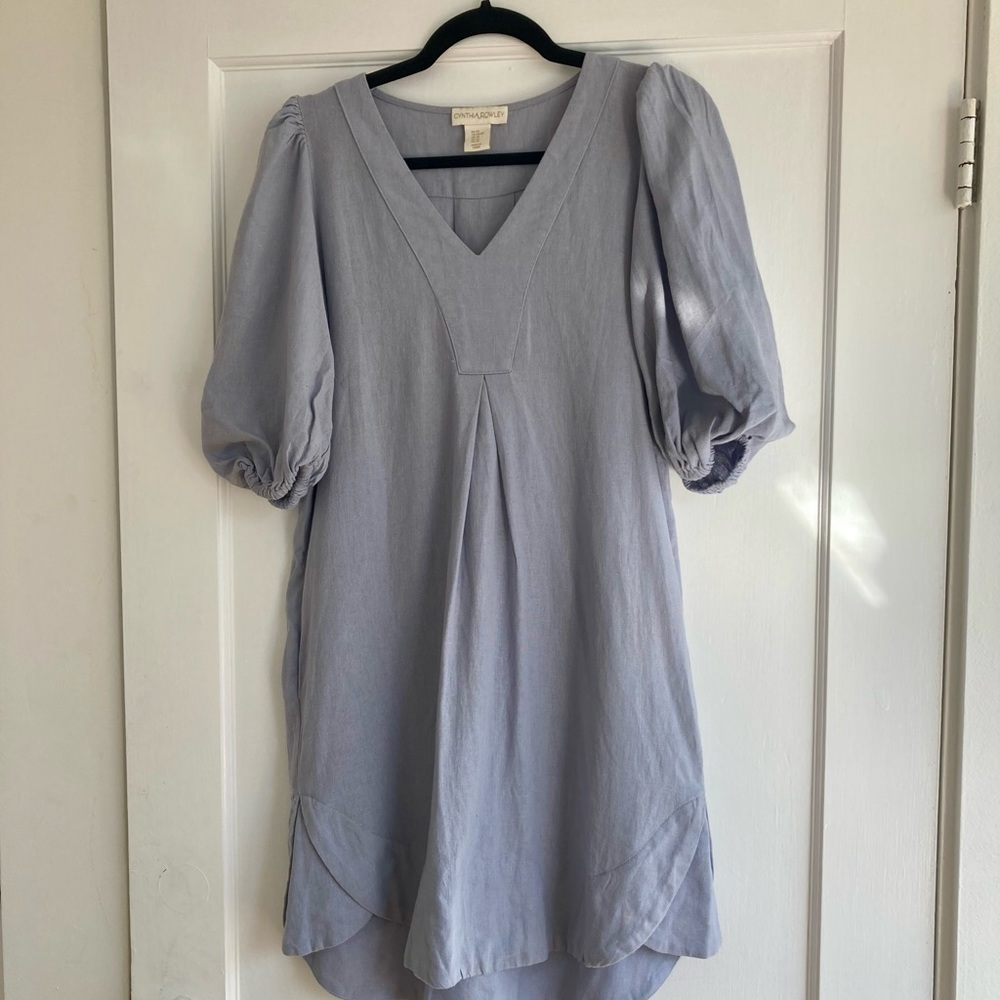Cynthia Rowley Linen Mini Dress Three-Quarter Sleeve with V-Neck
